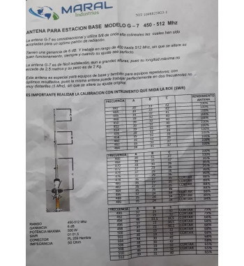 Antena Base UHF 430-512 MHz Maral G-7 - Omnidireccional 6 dB