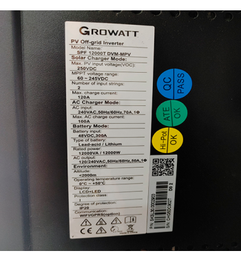 INVERSOR HIBRIDO GROWATT 12KVA 48V MPPT 110/220V FASE DIVIDIDA CON DISPOSITIVO DE MONITOREO WIFI