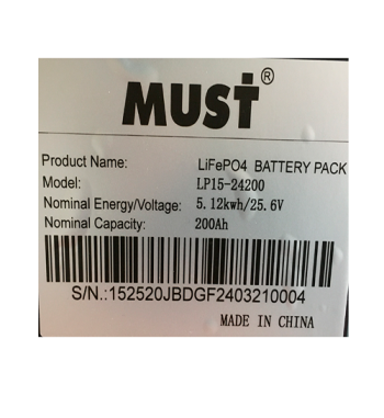 Batería de Litio MUST 24V 200Ah LiFePO4 Solar / Respaldo Industrial