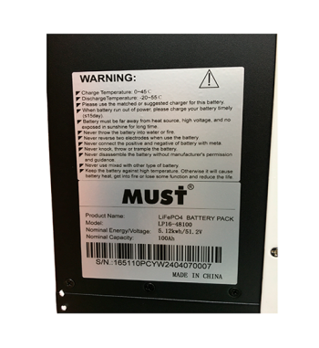 BATERIA DE LITHIUM MUST DE PARED 48V 100AH