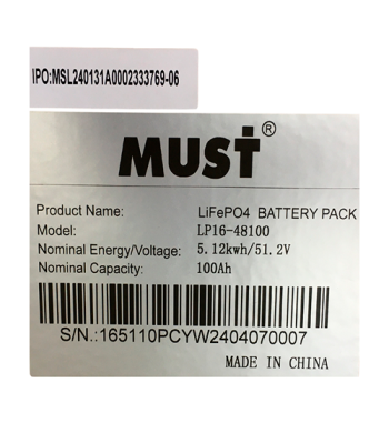 BATERIA DE LITHIUM MUST DE PARED 48V 100AH