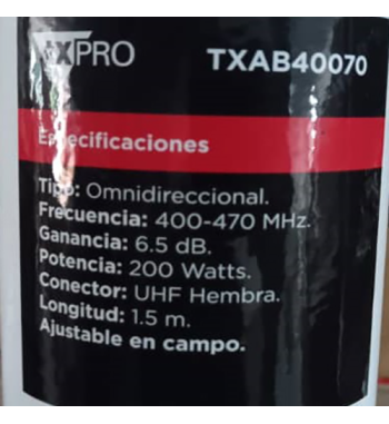 ANTENA ESTACION BASE OMNIDIRECCIONAL UHF 400-470MHZ 6.5DB TXAB40070