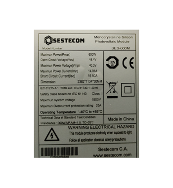 PANEL SOLAR 600W 24VDC MONOCRISTALINO PS600MC