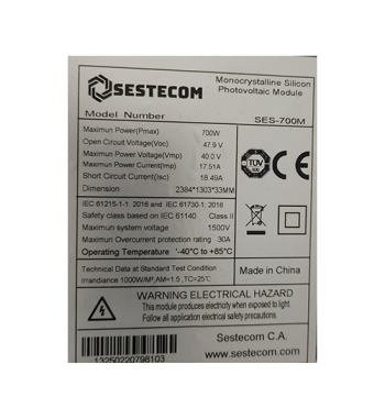 PANEL SOLAR 700W 24VDC MONOCRISTALINO  PS700MC